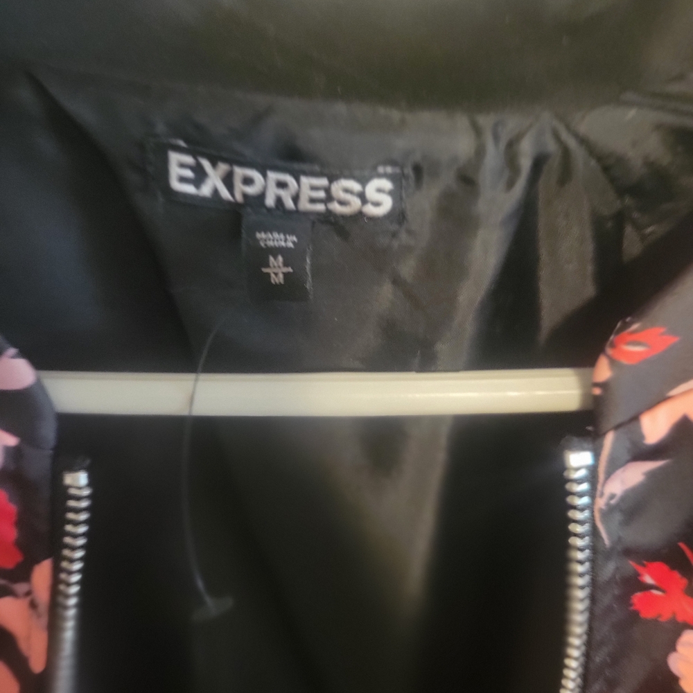 Express Floral Bomber Jacket in Black with Red and Pink Accents - Picture 3 of 6